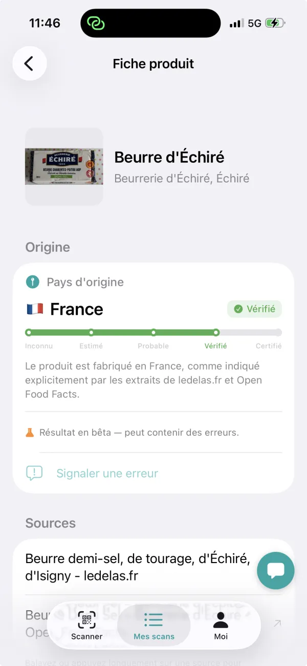 Résultat Mio : Beurre d'Échiré, fabriqué en France, vérifié